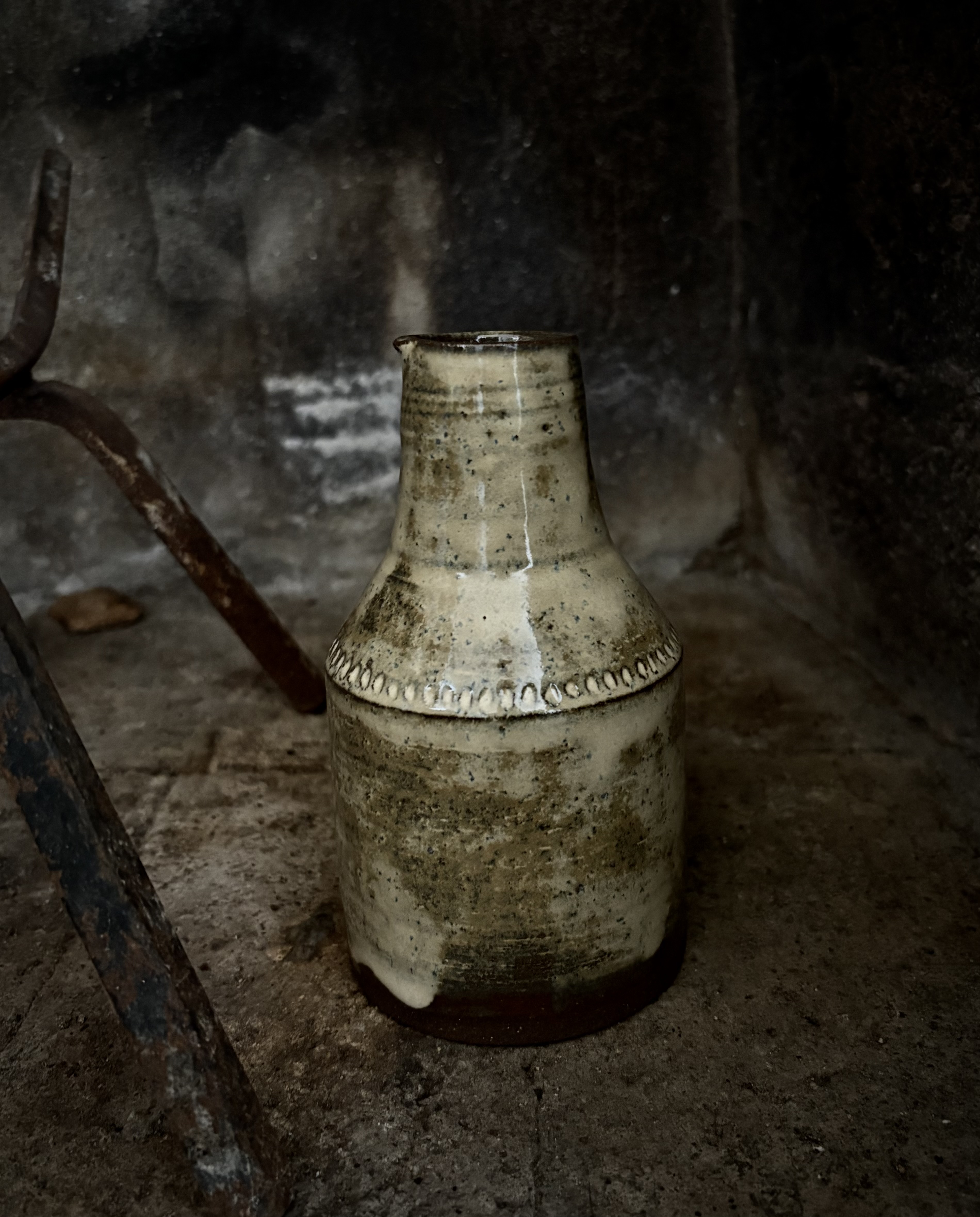 Handmade wheel-thrown stoneware pouring jar